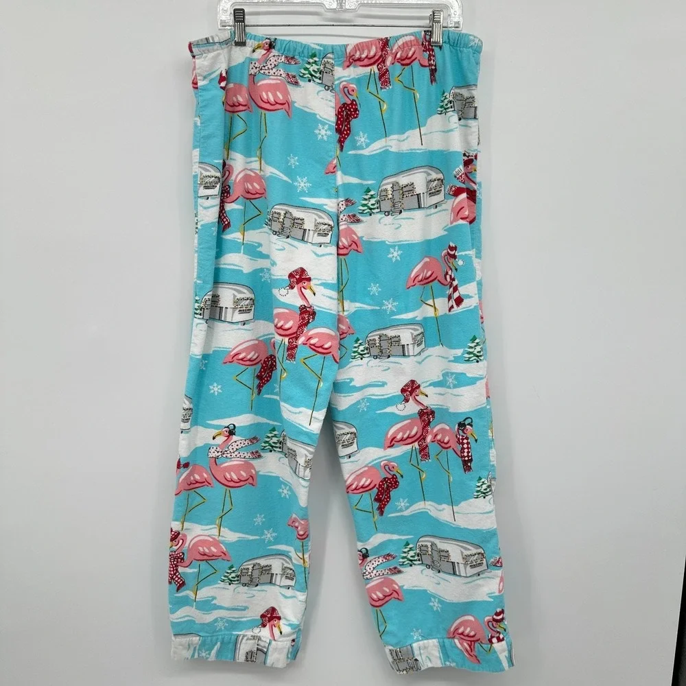 Nick & Nora Pajamas Medium Flannel Flamingo Airstream‎ Camper Set Coastal Boho